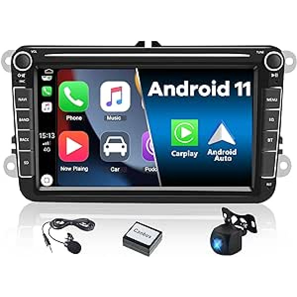 CAMECHO Android 11 automašīnas radio priekš VW Golf 5 Golf 6 Polo Tiguan Touran, Wireless Carplay Android Car, 8 collu HD dubultā DIN ekrāns Bluetooth ar GPS HiFi atbalstu FM RDS SWC + AHD atpakaļgaitas kamera