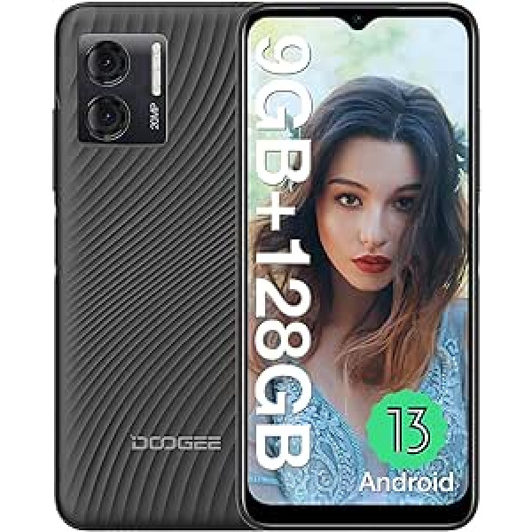 DOOGEE N50S Android 13 viedtālrunis bez līguma, 9 GB + 128 GB atmiņa/1 TB paplašināms 6,52 collu HD+ displejs, 4200 mAh ar 10 W ātras uzlādes mobilajiem tālruņiem, 20 MP kamera, 4G divu SIM kartu lēts mobilais tālrunis