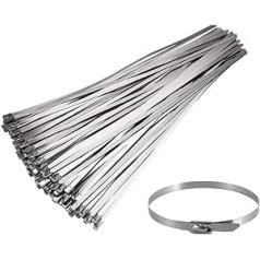 100pcs 200mm x 4.6mm Stainless Steel Cable Ties Metal Ties Exhaust Wrap Fastener Ties