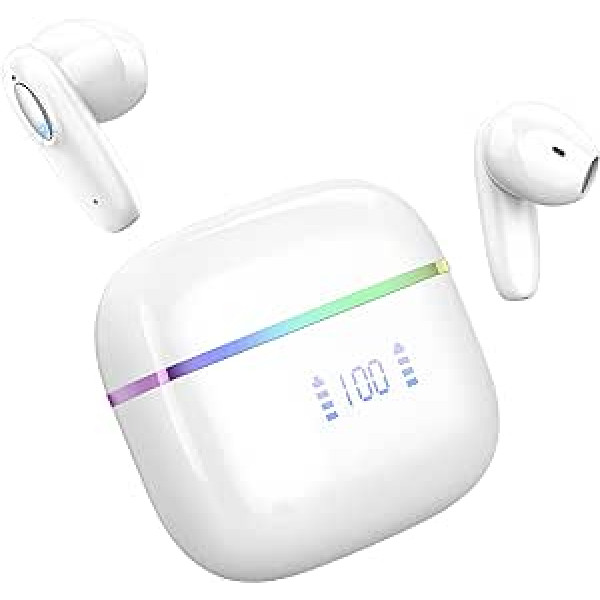 Bluetooth austiņas ieliekamas austiņas Bezvadu Bluetooth 5.3 ar 14,2 mm draivera stereo, 4 ENC mikrofona bezvadu austiņas, 40 stundu USB-C uzlādes kaste, IP7 ūdensizturīgs, LED displejs, skārienvadības austiņas