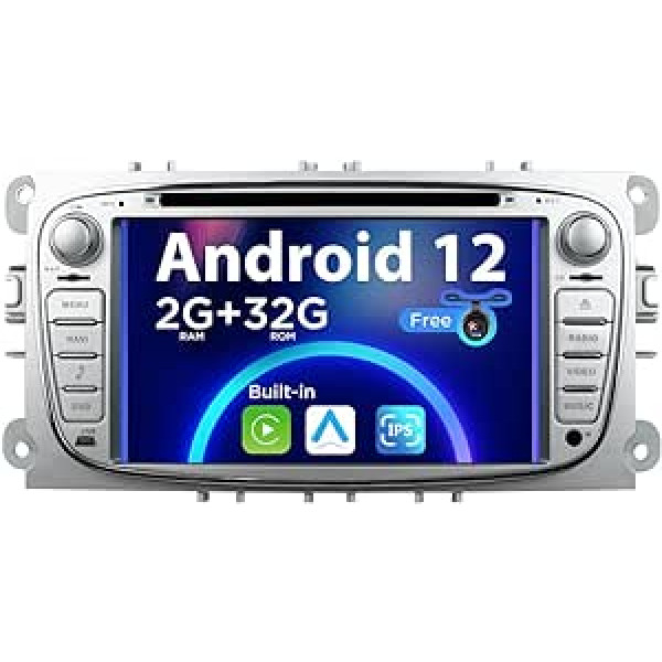 SXAUTO Android 12 IPS Autoradio for Ford Focus/Mondeo/S-Max/C-Max/Galaxy — Eingebaut CarPlay/Android Auto — Rückfahrkamera KOSTENLOS — 2G+32G — Lenkradsteuerung DAB Fast-Boot WiFi DSP — 2 Din 7 Zoll