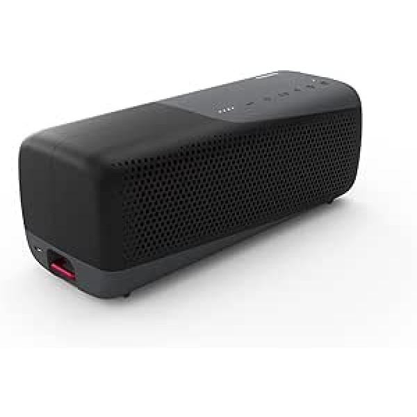 Philips Audio TAS7807B bezvadu Bluetooth skaļrunis, īpaši pārnēsājams un ūdensizturīgs IP67 skaļrunis ar iebūvētu mikrofonu zvaniem un barošanas banku, 24 stundu atskaņošana, melns, liels