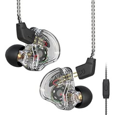 CCZ Melody In-Ear Hi-Fi austiņas 1DD 1BA hibrīda trokšņus izolējošas ausīs ievietojamas vadu austiņas, vieglas, dziļi basi, patentēts ausu aizbāžņu dizains ar 2 kontaktu kabeļa austiņām (ar mikrofonu, caurspīdīgas)