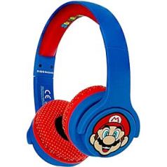 OTL Technologies Junior Super Mario Bluetooth bērnu austiņas (polsterētas austiņas, skaļuma ierobežojums līdz 85 dB, krāsains komiksu dizains, zēniem un meitenēm) zila/sarkana