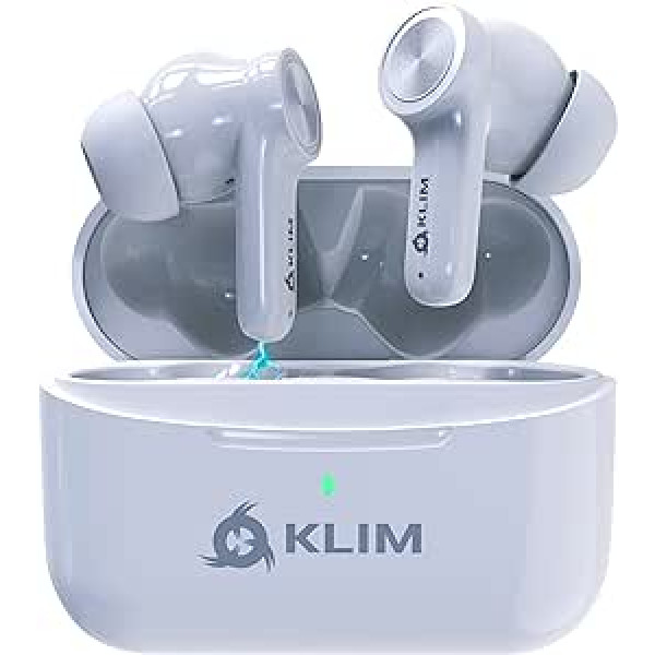 KLIM Pods V2 — Bluetooth 5.3 austiņas baltā krāsā — augsta skaņas kvalitāte — ANC — lieliska izolācija — vienkārša un ātra savienošana pārī — ilgstošs akumulators 24 stundas