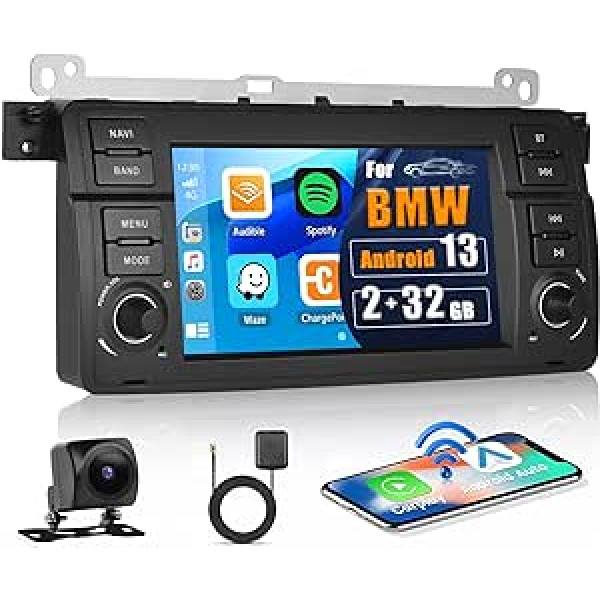 2+32GB Android 13 automašīnas radio ar Carplay BMW 3. sērijas E46 1999-2004 Android automašīnas radio ar 7 collu ekrānu, brīvroku automašīnas radionavigācija FM WiFi USB SWC automašīnas radio atpakaļgaitas kamera