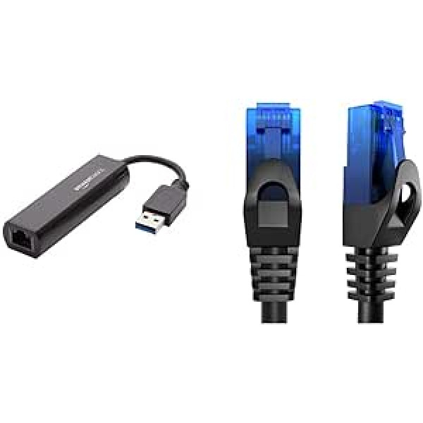 Amazon Basics USB 3.0 līdz 10/100/1000 Gigabit Ethernet interneta adapteris un KabelDirekt — 15 m — tīkla kabelis, Ethernet, LAN un ielāpu kabelis (pārsūta maksimālo optiskās šķiedras ātrumu, zils)