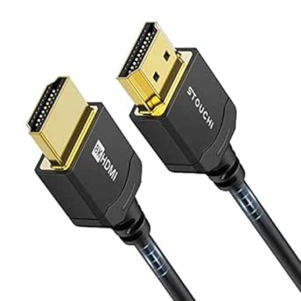 Itin plonas „Stouchi“ 8K HDMI 2.1 laidas, 2 m, „Hyper Slim“ HDMI 2.1 laidas, itin lankstus 8K HDMI laidas, palaiko 10K / 8K120 / 4K120 / 144 Hz, eARC, HDR10 4:4:4, HDCP, Dolby 4:2:4 Suderinamas su PS5 / Xbox / LG