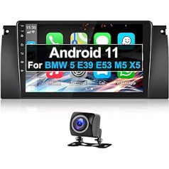 Android 11 Carplay Android Car priekš BMW 5 E39 E53 M5 X5 (1996-2007), CAMECHO automašīnas radio ar navigāciju WiFi Bluetooth FM/RDS HiFi + atpakaļgaitas kamera 9 collu automašīnas radio skārienjutīgs displejs