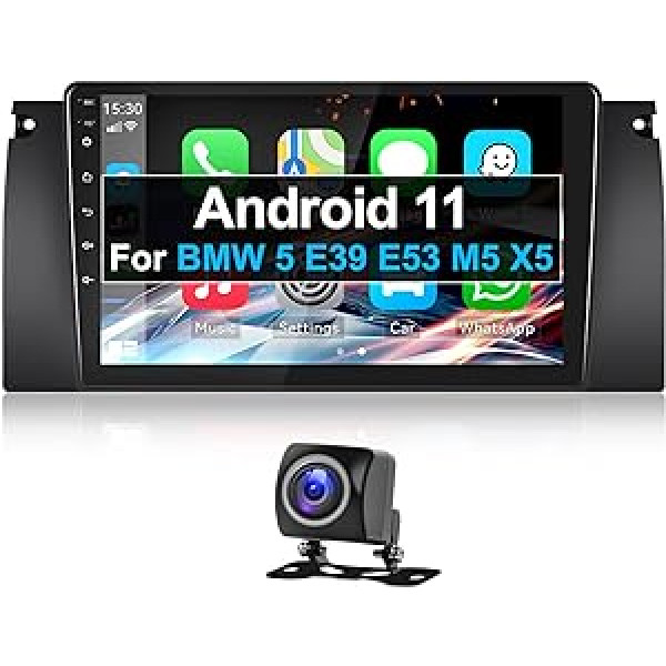 Android 11 Carplay Android Car priekš BMW 5 E39 E53 M5 X5 (1996-2007), CAMECHO automašīnas radio ar navigāciju WiFi Bluetooth FM/RDS HiFi + atpakaļgaitas kamera 9 collu automašīnas radio skārienjutīgs displejs