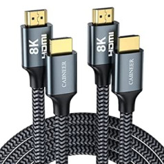 CABNEER 8K HDMI 2.1 Cable 1 m Pack of 2, HDMI Cable High Speed 48Gbps 8K @ 60Hz 4K @ 120Hz 2.2/2.3 eARC HDCP Dolby HDR, Compatible with HDTV, Laptop, Xbox, PS5 Switch, etc.