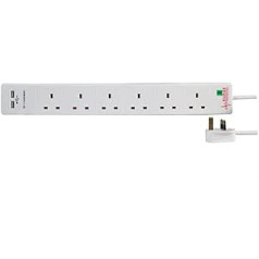 Pro Elec PEL00113 6 vīrišķais 2 USB pagarinātājs, aizsargāts pret pārspriegumu, 2 m, balts