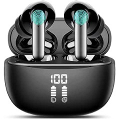 Vtkp Bluetooth austiņas, Bluetooth 5.3 austiņas ar mikrofonu Stereo Bezvadu ar ENC Dual Mic, In-Ear 30 stundu atskaņošana ar LED displeju, ātra uzlāde, IP7 ūdensizturīgs iPhone/Android ierīcēm