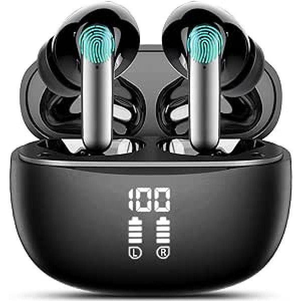 Vtkp Bluetooth austiņas, Bluetooth 5.3 austiņas ar mikrofonu Stereo Bezvadu ar ENC Dual Mic, In-Ear 30 stundu atskaņošana ar LED displeju, ātra uzlāde, IP7 ūdensizturīgs iPhone/Android ierīcēm