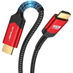 JSAUX HDMI kabelis 10 metri, garš optiskās šķiedras HDMI 2.1 kabelis, 8K liela ātruma 48 Gbps 8K @ 60 Hz, 4K @ 120 Hz, UHD HDR 10+, eARC, Dolby Vision, 3D, VRR, savietojams ar PS4, Gaming PS5, TV Blu-ray