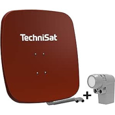 TechniSat SATMAN 65 PLUS Satellite Dish (65 cm Sat Mirror with Mast Mount and UNYSAT Universal Quattro LNB in Weather Protection Housing, Multiswitch Required) Red