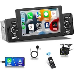 Hikity 1 DIN automašīnas radio Bluetooth ar Apple Carplay Android Car 5 collu skārienekrāna automašīnas radio ar Bluetooth brīvroku sistēmu Spoguļa saite FM radio USB SWC AUX AUX TF mikrofons atpakaļgaitas kamera