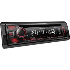 Kenwood KDC-BT450DAB CD automašīnas radio ar DAB+ un Bluetooth brīvroku komplektu (augstas veiktspējas uztvērējs, skaņas procesors, USB, AUX, Spotify vadība, 4 x 50 vati, sarkanās pogas apgaismojums)