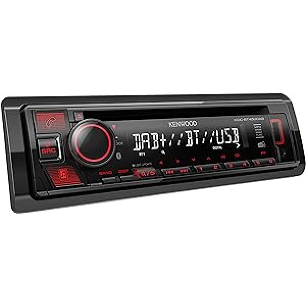 Kenwood KDC-BT450DAB CD automašīnas radio ar DAB+ un Bluetooth brīvroku komplektu (augstas veiktspējas uztvērējs, skaņas procesors, USB, AUX, Spotify vadība, 4 x 50 vati, sarkanās pogas apgaismojums)