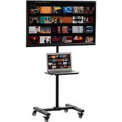 VIVO STAND-TV07W-S mobilās TV ratiņi 13 līdz 50 collu ekrāniem līdz 20 kg, LCD LED OLED 4K Smart Flat, izliekti monitora paneļi, ritošais statīvs, DVD plaukts, riteņi, maks. VESA 200 x 200, melns