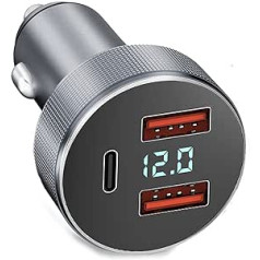 72W USB C Car Charger Cigarette Lighter USB C Adapter Dual QC 3.0+36W PD USB Car Charger USB C with LED Voltmeter Quick Charge for iPhone 14/13/12/11 iPad Samsung Huawei Xiaomi