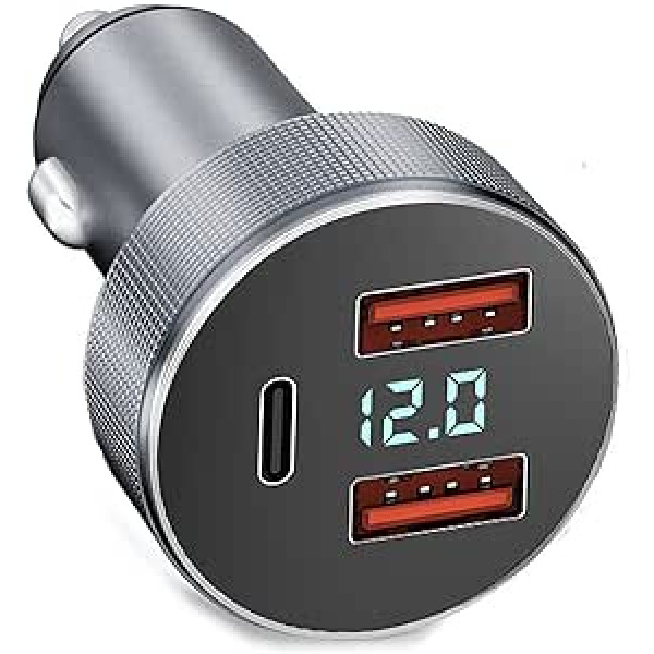 72 W USB C Automašīnas lādētājs Cigarešu šķiltavas USB C Adapteris Dual QC 3.0+36W PD USB Automašīnas lādētājs USB C ar LED voltmetru Ātrā uzlāde priekš iPhone 14/13/12/11 iPad Samsung Huawei Xiaomi