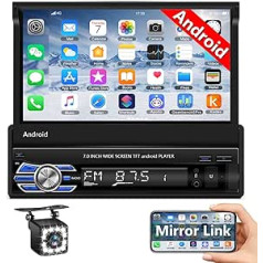 CAMECHO Android 10.0 automašīnas radio 1 DIN ar navigācijas 7 collu izvelkamo ekrānu, automašīnas radio ar Mirror Link WiFi FM RDS Bluetooth un USB AUX + ārējo TF/subwoofer/Dab+/atpakaļgaitas kameru