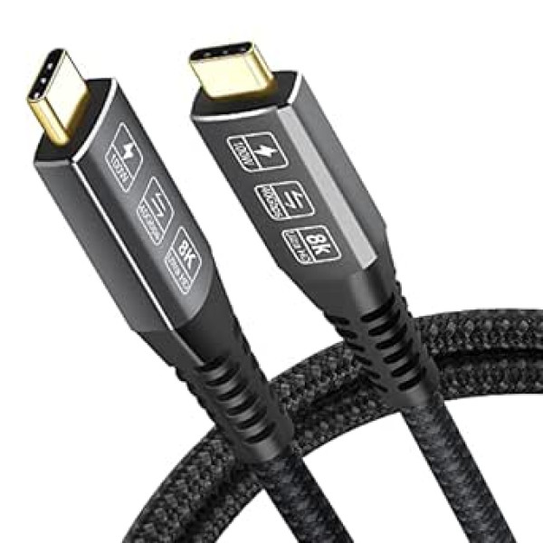 Angusplay USB4 saderīgs ar Thunderbolt 4 kabeli, USB-C–USB-C kabelis atbalsta 8K @ 60Hz video / 40Gbps datu pārsūtīšanu / 100W uzlādi