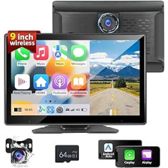 Podofo 4K priekšējā paneļu kamera ar Kabellosem CarPlay/Android Auto, 9Zoll Tragbares Autoradio skārienekrāns ar ADAS/Mirror Link/BT/GPS/Siri+AHD Rückfahrkamera+64G-Karte