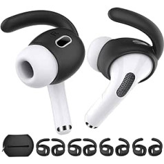 AhaStyle 4 pairs AirPods Pro 2 ausu āķi 【Papildu uzglabāšanas soma】 Pretslīdoši ausu apvalki, silikona piederumi, kas saderīgi ar Apple AirPods Pro 2. paaudzi (2 lieli + 2 mazi, melni)