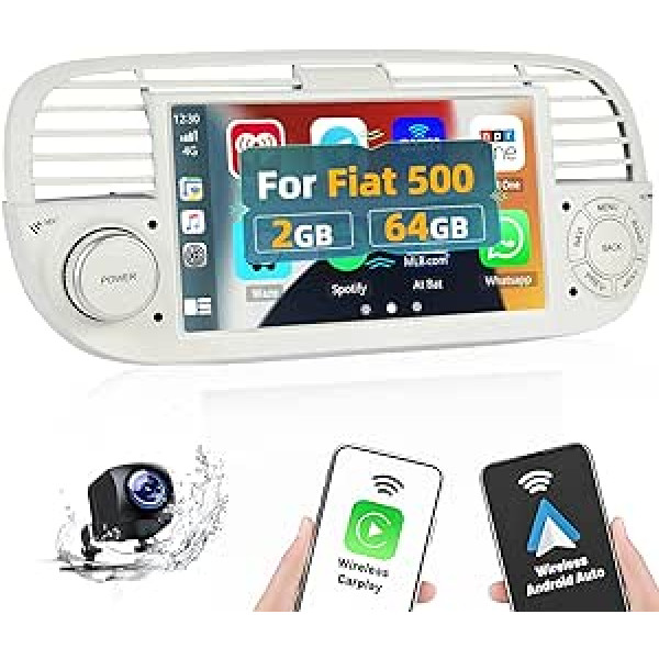 Hikity Android bezvadu Carplay automašīnas radio ar satelīta navigācijas ierīci Fiat 500 2007-2015 Android automašīnas radio ar Bluetooth 7 collu skārienjutīgā displeja radio FM/RDS EQ mikrofons + atpakaļgaitas kamera