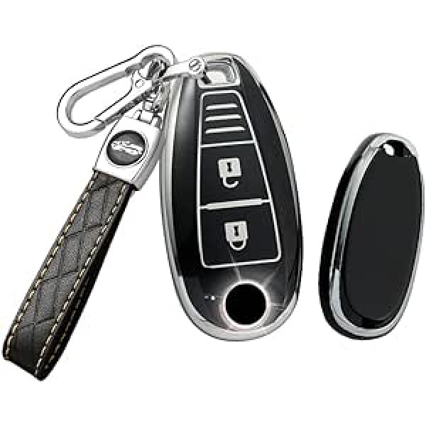 HIBEYO Smart Car Key Case der Suzuki silikona atslēgu korpusa vāciņa aizsargvāciņš priekš Suzuki Swift SX4 Ignis Grand Vitara Jimny Keyless Key Box ādas atslēgu piekariņš melns