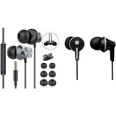 GLANDU In-Ear Headphones, Wired Earphones with Microphone Headphones and Comfortable Earplugs Earphones & Panasonic RP-HJE125E-K In-Ear Headphones (Three Pairs of Matching Pieces, 10-24,000 Hz, 1.1 m Cable) Black