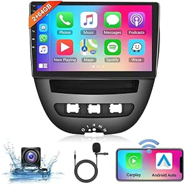 podofo 10 collu Android automašīnas radio bezvadu carplay Android automašīna ar skārienekrānu priekš Toyota Aygo/Peugeot 107/Citroen C1 2004-2014 ar Bluetooth/Sat Nav + AHD atpakaļskata kameru HiFi/RDS/FM radio