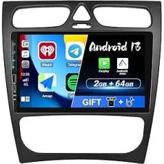 2G + 64G CAMECHO Android 12 automašīnas radio ar navigācijas sistēmu Mercedes Benz CLK W209 C-Class W203, dubultā DIN automašīnas radio ar Carplay Android Car, 9 collu ekrāna RDS/FM spoguļa saiti Bluetooth un USB