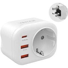 Ceļojumu adapteris UK Adapteris Anglija Vācija Plug, VINTAR 1PC 20W PD&QC 3.0 Socket Adapter Travel Plug Barošanas adapteris ar 2 USB-A un 1 USB-C Lielbritānijai Anglijai Īrijai Malaizijai, TypG