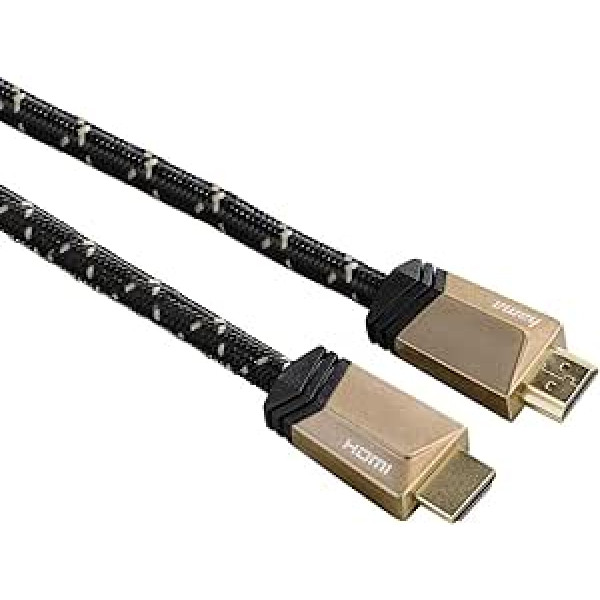 Hama HDMI kabelis 3 m īpaši liela ātruma (monitora kabelis 4K / 8K, 48 Gbit/s, Ultra HD ekrāna kabelis ar eARC, Ethernet, dinamiskais HDR, saķeres aizsardzība, kabeļa apvalks) 3 m