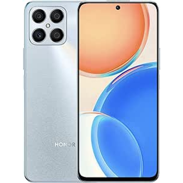 HONOR X8 tālrunis atbloķēts 6+128GB FullView 6,7 collu 90Hz Dual SIM Android 11 Smartphone Quad Camera 64MP Qualcomm Snapdragon 680 Quick Charge 22,5W NFC — sudraba krāsa