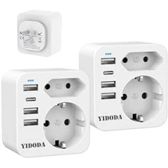 YIDODA ceļojumu adapteris ASV adapteris Amerika Vācija Spraudnis ar 4 USB 3.4 A, adapteris ASV ligzda, kontaktligzdas adapteris ceļojumu kontaktdakša Barošanas adapteris Kanādai Taizemei Meksikas sienas lādētājs — 2 gab.