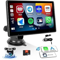 10,1 colio jutiklinio ekrano automobilio radijas su belaidžiu CarPlay Android automobiliu, 1080P IPS ekrano automobilio radijas su AirPlay/Mirror Link/FM siųstuvu/Youtube/Bluetooth/AUX/EQ/USB/64G TF kortele, skirta 9-36V + atsarginei kamerai