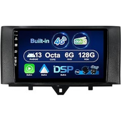 SXAUTO Android 13 [iebūvēts 4G/DAB] 6G+128G — automašīnas radio ierīcei Benz Smart Fortwo (2011.–2015. gads) — iebūvēta Carplay/Android automašīna — kamera + MIC — DSP 360-CAM stūres vadība ar ātrās palaišanas HDMI 2 DIN 