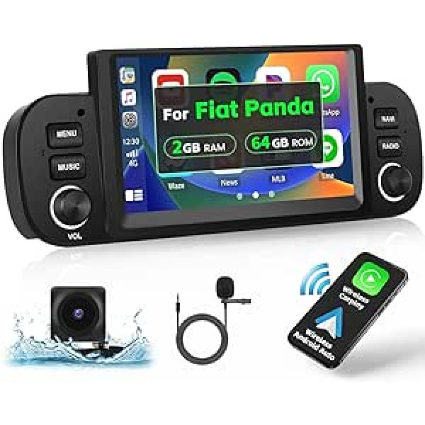 [2+32GB] Hikity 6,2 collu Android automašīnas radio ar navigācijas sistēmu Fiat Panda 2013 2014 2015 2016 2017 2018 2019 2020 ar bezvadu Carplay Android Car Navigation WiFi HiFi FM RDS SWC Mic USB