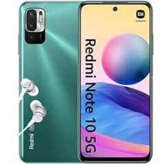 Xiaomi Redmi Note 10 5G viedtālrunis + austiņas (6,5 collas) FHD+ displejs, 128 GB atmiņa, 4 GB RAM, 48 MP trīskāršā aizmugurējā kamera, 8 MP priekšējā kamera, divas SIM kartes, Android 11) Aurora Green (zaļa)