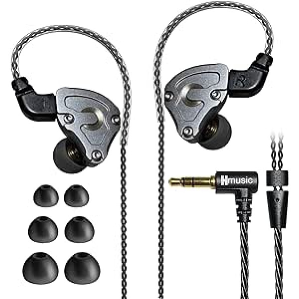 Hmusic IEM austiņas, HiFi vadu austiņas, augstas izšķirtspējas bezzudumu DD+BA draivera in-ear austiņas, trokšņus izolējošas augstas izšķirtspējas austiņas ar 0,78 mm 2 kontaktu noņemamu kabeli (bez mikrofona)