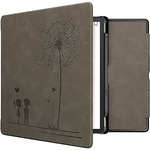 kwmobile aizsargmaciņš, kas saderīgs ar Amazon Kindle Scribe — mākslīgās ādas e-lasītājs — Dandelion Love Grey