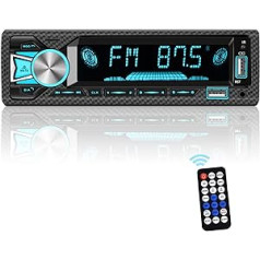 Podofo automašīnas radio 1 DIN ar Bluetooth, automašīnas radio 1 DIN ar ISO interfeisu, atbalsta FM radio, 2 USB porti, SD karte, AUX-IN, ātra uzlāde