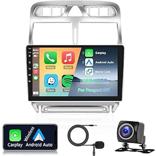 Hodozzy Car Radio 4GB + 64GB priekš Peugeot 307 2007-2013 Android 8 Core 9 collu IPS ekrāns GPS navigācija ar bezvadu Carplay Android Car Mirror Link Double DIN Car Radio Bluetooth DSP WiFi FM RDS