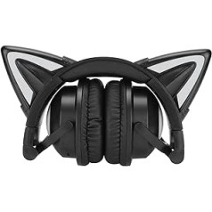 Oumij1 Cat Ear austiņas, bezvadu Bluetooth 5.0 stereoaustiņas ar mikrofonu, salokāmas LED kaķu ausu austiņas pusaudžiem, bērniem un pieaugušajiem, vadu austiņas uz ausīm