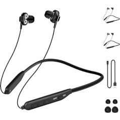 MAS CARNEY [Pack of 2] BI2 Bluetooth austiņas ausī, Dual Drivers bezvadu kakla siksnas austiņas ar mikrofonu skriešanai, treniņiem un sporta zālē