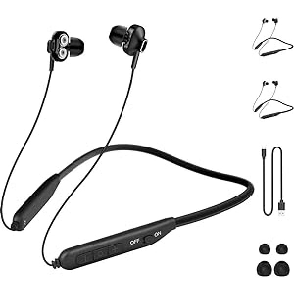 MAS CARNEY [Pack of 2] BI2 Bluetooth austiņas ausī, Dual Drivers bezvadu kakla siksnas austiņas ar mikrofonu skriešanai, treniņiem un sporta zālē